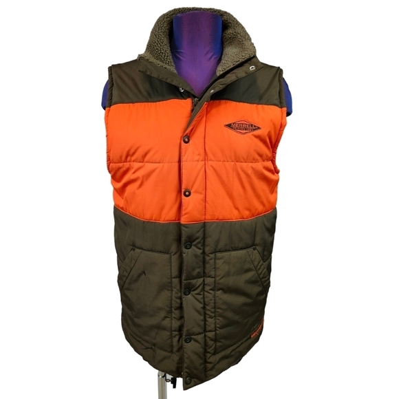 Merrell Ditmar Front Zip Blaze Orange & Brown Quilted Puffer Vest Size Small Men - Picture 9 of 9